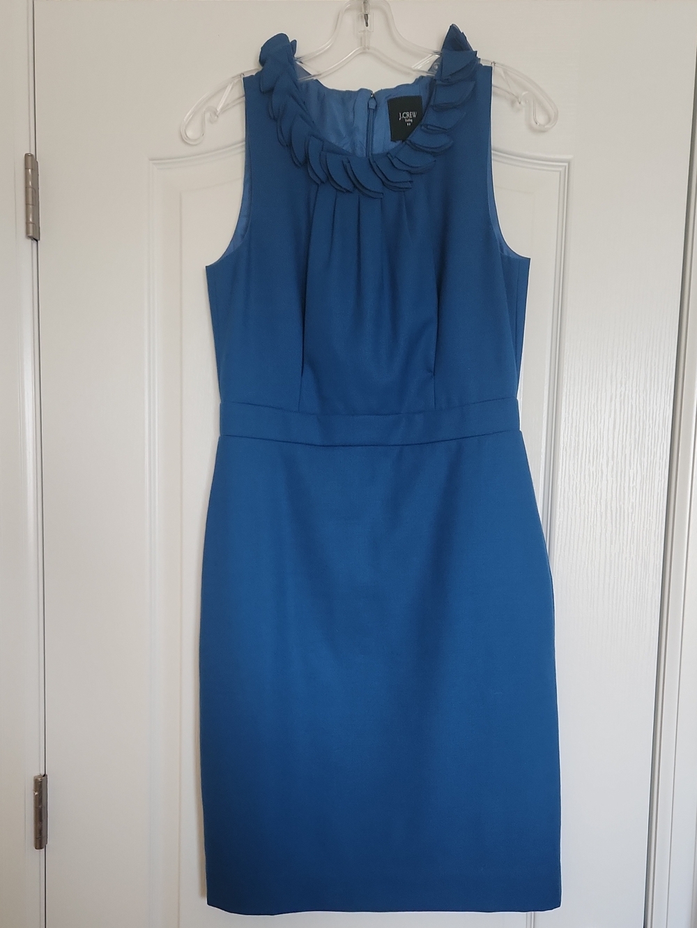 J. Crew Factory Deep Turquoise Blue Sleeveless Sheath Dress with Petal Neckline